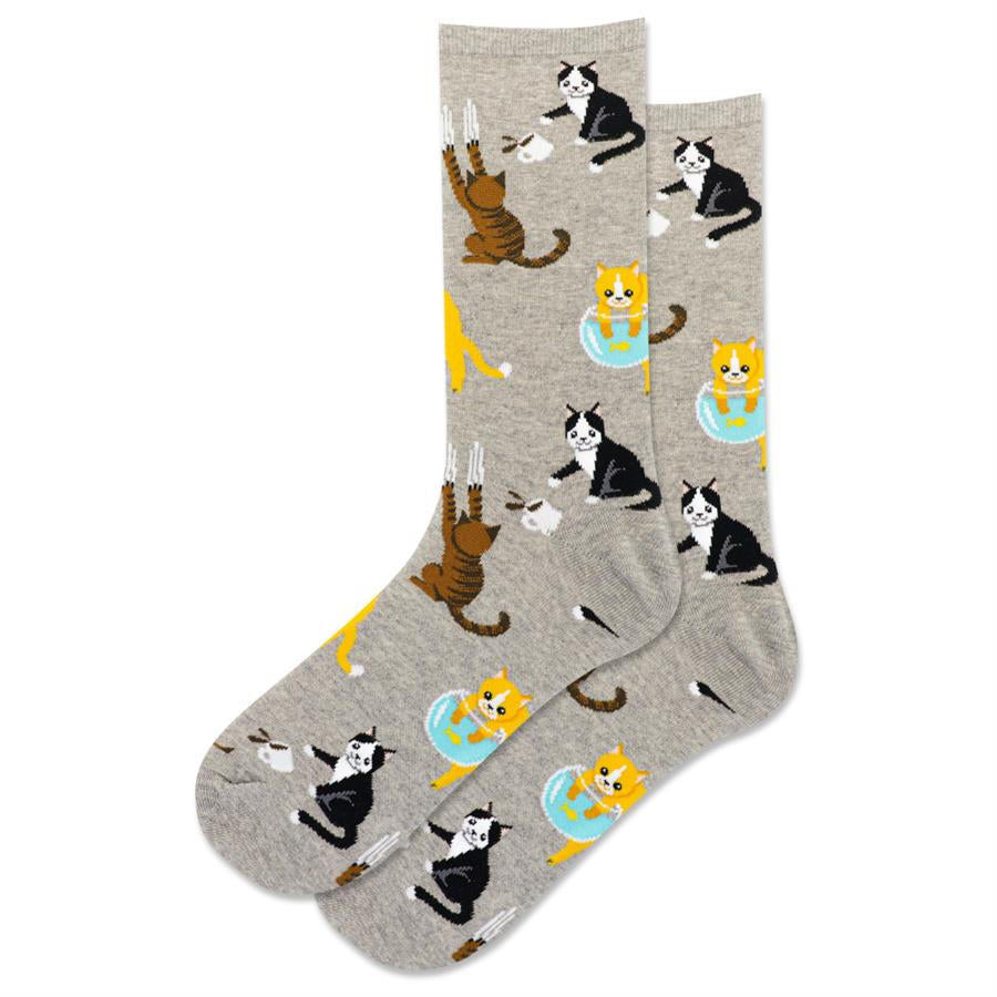 Women's Bad Cats Crew Socks/Gray Final Clearance