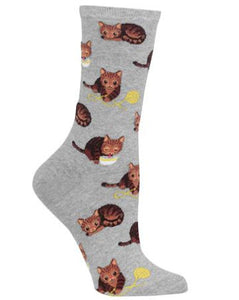 Women's Cat and Yarn Crew Socks/Grey