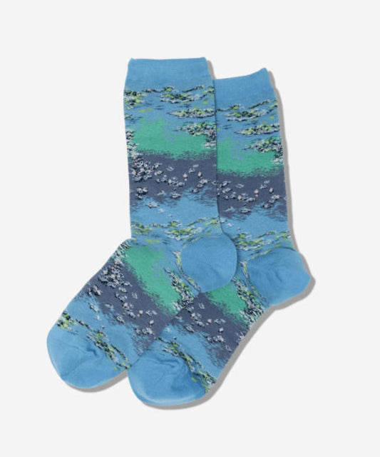 Women’s Monet Water Lilies Crew Socks/Blueshell